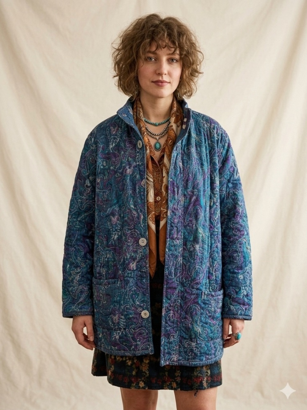 2 in 1 Quilted Grannycore long Jacket (Jean/Quilt)